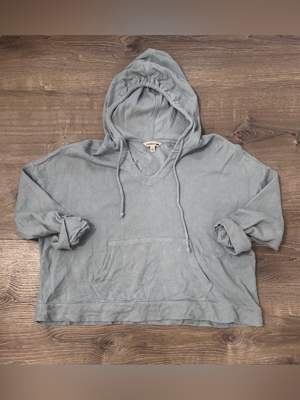 Toad&Co Light Blue Knit V-Neck Hoodie Organic Cotton Size Large